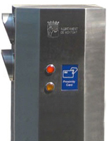 Detail of engraved logo dotted on post.